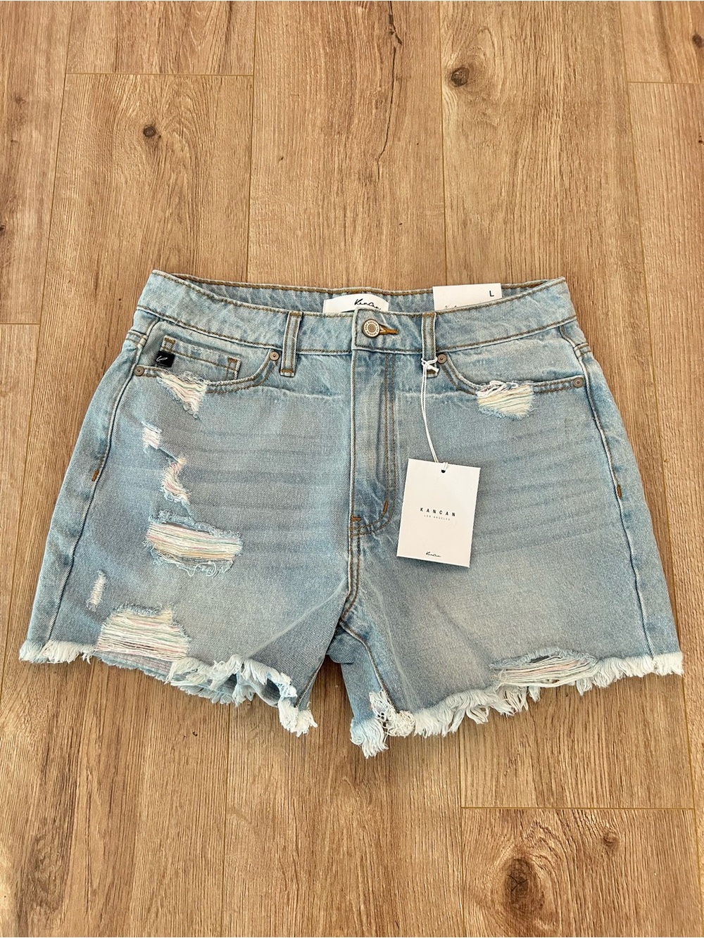 KanCan Light Wash Distressed Denim Shorts
